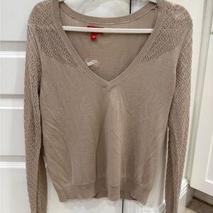 Elle V-Neck Sweater Crochet Lace Sleeves L minimalist cottagecore coquette boho